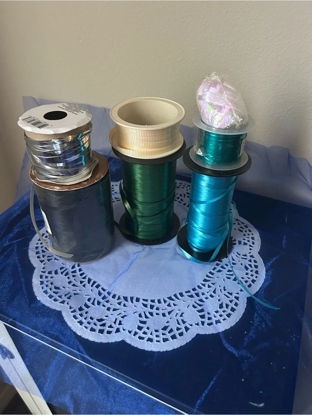 Assorted Curling Ribbon Spools - Teal, Emerald, Navy, Black,& Silver